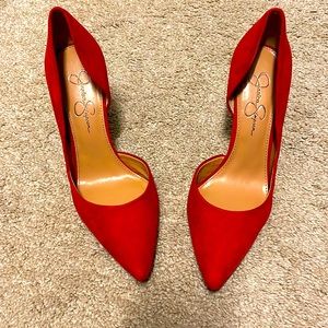 Jessica Simpson Deep Red Suede Heels.